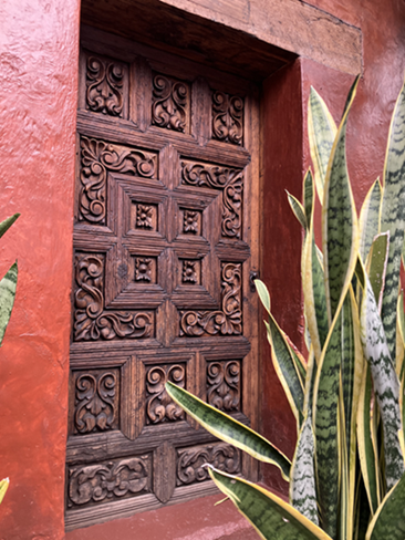 Carved wood door in Mexico