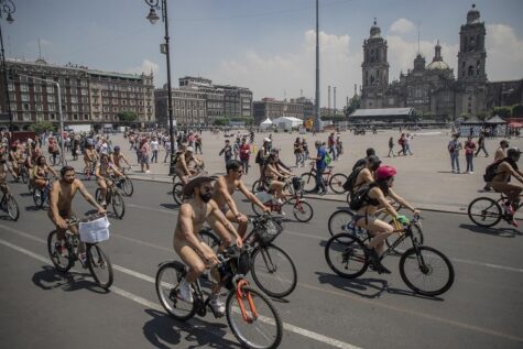 cyclists at CDMX World Nake Bike Ride in 2022.