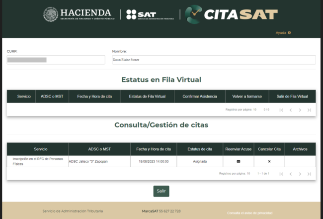 Estatus en Fila Virtual screen