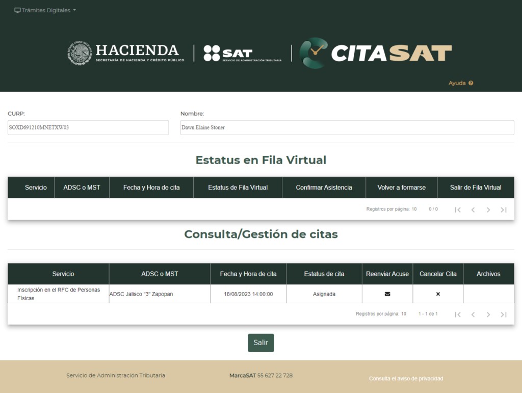 What is an RFC Number in Mexico -- and How to Get One 6 SAT virtual line status scrreen