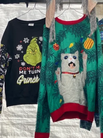 ugly Christmas sweaters at a tianguis