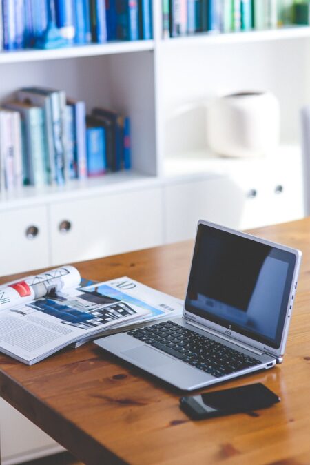 laptop on a table