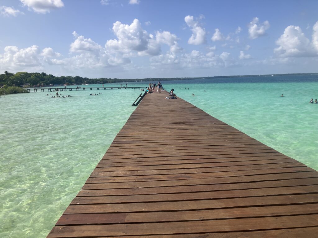 Boardwalk over Bacalar lagoon.