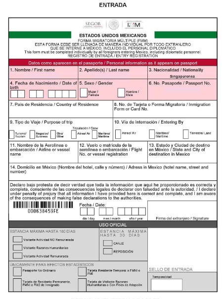 FMM tourist visa for Mexico