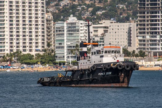 Pemex Trawler on Sea Coast