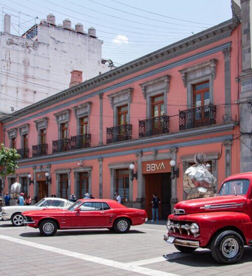 Exterior of a BBVA bank branch in Mexico.