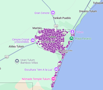 Airbnb map of Tulum