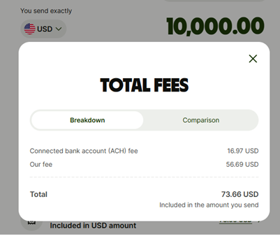 Comparing International Money Transfer Services in 2025 6 Transactdion fee for a large transfer with Wise