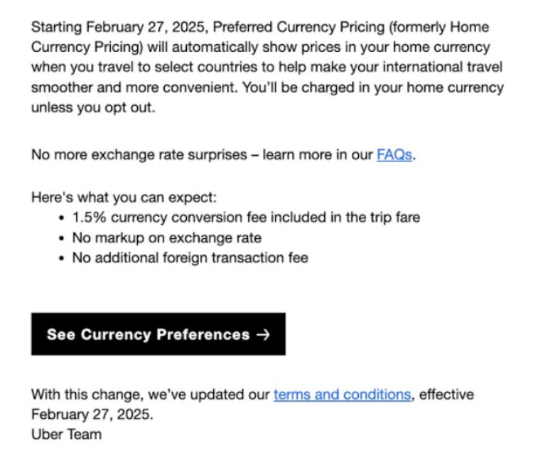 Uber preferred currency pricing notification